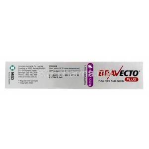 BRAVECTO Plus, Fluralaner 500mg, Moxidectin 25mg,For Large cats,1.79ml X 2pipettes, MSD Animal Health, Box side information, Storage