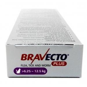 BRAVECTO Plus, Fluralaner 500mg, Moxidectin 25mg, For Large cats,1.79ml X 2pipettes, MSD Animal Health, Box top view