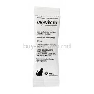 Bravecto Spot On, Fluralaner 112.5mg (1.2kg-2.8kg), 2pipettes X  0.4ml, MSD Animal Health,Pipette information, Direction