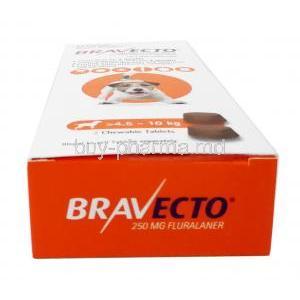 Bravecto Chewable, Fluralaner 250mg, for Small Dogs (4.5kg-10kg), 2tablets, MSD Animal Healthcare,Box top view