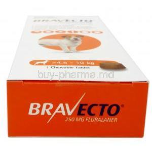 Bravecto Chewable, Fluralaner 250mg, for Small Dogs (4.5kg-10kg), 1tablet, MSD Animal Healthcare, Box top view
