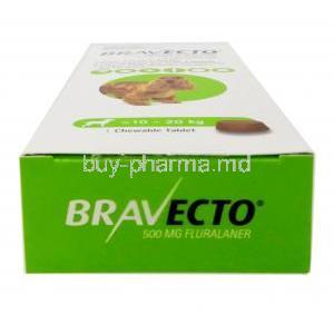 Bravecto Chewable, Fluralaner 500mg,for Medium Dogs (10kg-20kg), 1tablet, MSD Animal Healthcare, Box top view