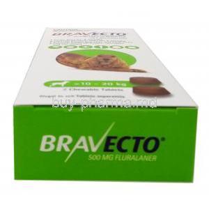 Bravecto Chewable, Fluralaner 500mg,for Medium Dogs (10kg-20kg), 2tablets, MSD Animal Healthcare, Box top view