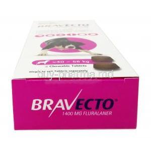 Bravecto Chewable, Fluralaner 1400mg,for Very Large Dogs (40kg-56kg), 2tablets, MSD Animal Healthcare,Box top view