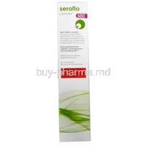 Seroflo 500 Ciphaler, Salmeterol 72.5mcg Fluticasone 500mcg 60 MDI, Box information, Composition, Caution