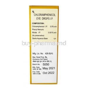 Chlorocol Eye drop, Chloramphenicol 0.5percent wv, 10ml, Jawa Pharmaceuticals Pvt Ltd, Box information, composition, Mfg date, Exp date