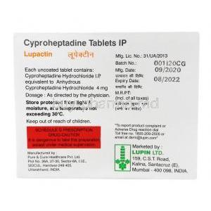 Lupactin, Cyproheptadine 4mg, tablet, Lupin Ltd, Box information