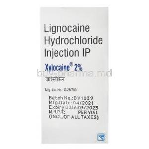 Xylocaine Injection,Lignocaine 2%, 30ml, Zydus Cadila, Box information, Batch no, Mfgdate, Exp date