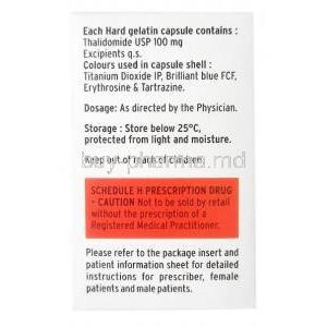 Thalix, Thalidomide 100mg, Capsule, Fresenius Kabi,Box information,Contents, Storage