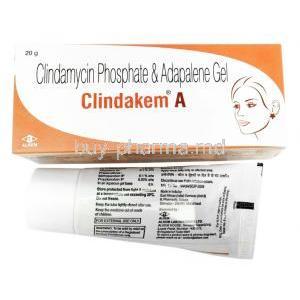 Clindakem A Gel, Adapalene 0.1 ％/ Clindamycin 1%, 20g, Alkem Laboratories Ltd, Box, tube information