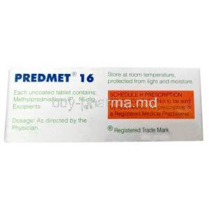 Predmet, Methylprednisolone 16mg, Sun Pharma, Box side view information