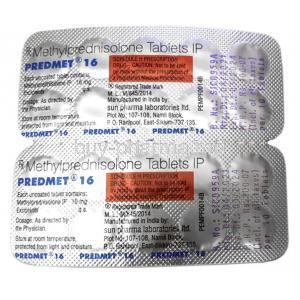Predmet, Methylprednisolone 16mg, Sun Pharma, Blisterpack information