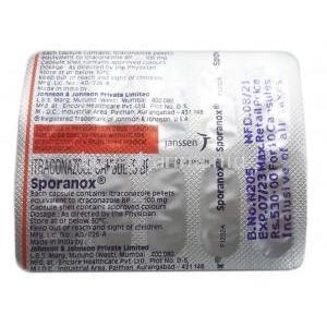 Sporanox, Itraconazole 100mg, Cupsule, Johnson & Johnson, Blisterpack information