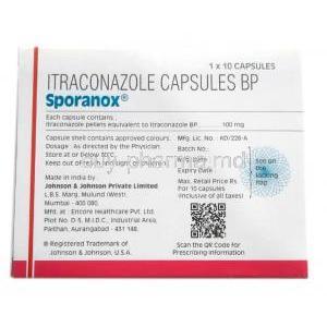 Sporanox, Itraconazole 100mg, Cupsule, Johnson & Johnson, Box information, Manufacturer