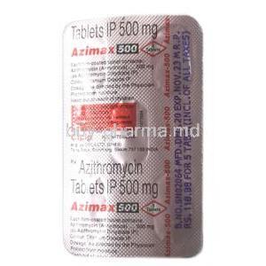 Azimax 500, Azithromycin 500mg, Blisterpack information