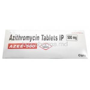 Azee, Azithromycin 500mg, Cipla, Box side view