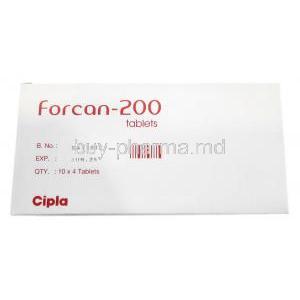 Forcan, Fluconazole 200mg, Cipla, Box information,Batch no., Exp date