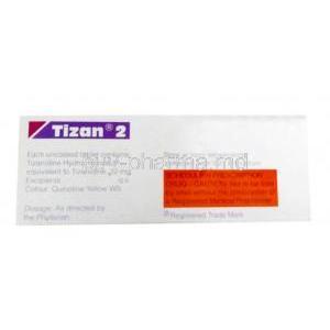 Tizan 2, Tizanidine 2mg, Sun Pharma, Box information, Storage, Contents