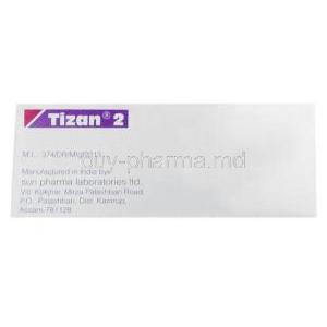 Tizan 2, Tizanidine 2mg, Sun Pharma,Box information, Manufacturer