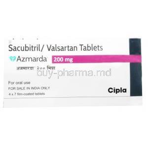 Azmarda 200mg, Sacubitril 97mg/ Valsartan 103mg, Cipla, Box front view