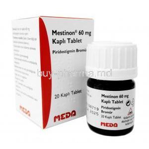 Mestinon, Pyridostigmine 60mg, Meda Pharmaceuticals Ltd, Box, Bottle