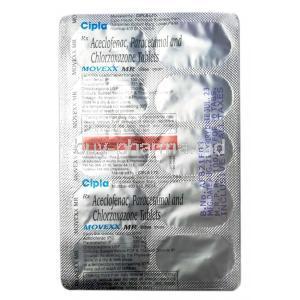 Movexx MR, Aceclofenac 100mg, Paracetamol 325mg, Chlorzoxazone 250mg, Cipla, Blisterpack information