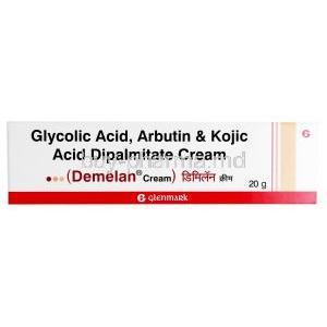 Demelan Cream, Glycolic Acid 10%/, Kojic Acid 2%,  Arbutin 5%, Glenmark, Box front view