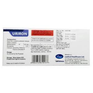 Uriron  SR 100mg, SR Tablet, Leeford Healthcare Ltd, Box information