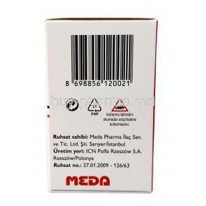 Mestinon, Pyridostigmine 60mg, Meda Pharmaceuticals Ltd, Box information, License information
