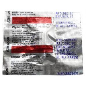 Azee, Azithromycin 1000mg, Cipla, sheet back view