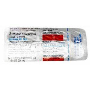 Qutan SR 300,  Quetiapine 300mg,  Intas Pharma, Blisterpack information