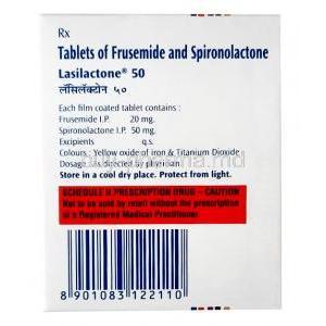 Lasilactone, Furosemide 20mg/ Spironolactone 50mg, Sanofi India,  Box information, contents(100tabs)