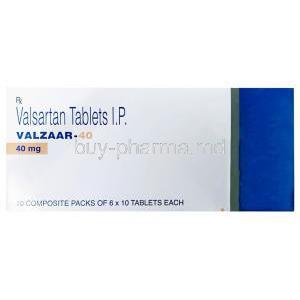 Valzaar, Valsartan 40 mg, Torrent Pharma, Box front view