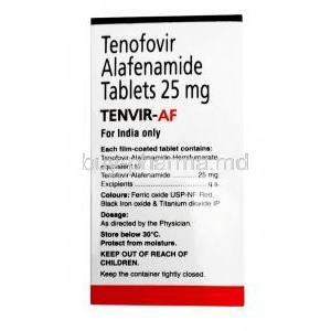 Tenvir AF, Tenofovir Alafenamide 25 mg, Cipla, Box information, Dosage, Storage