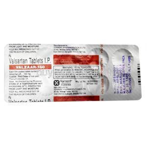 Valzaar, Valsartan 160 mg, Torrent Pharma, Blisterpack information