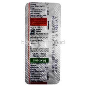 Tridon, Trazodone 50mg, Tripada Healthcare, Blisterpack information