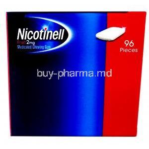 Nicotinell  medicated chewing gum, Nicotine polacrilin 2mg Fruits Flavor 96 Gums, GSK, Box side view