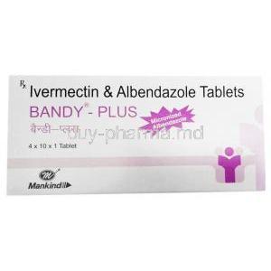 Bandy Plus, Albendazole 400mg, Ivermectin 6mg, Mankind Pharma, Box front view