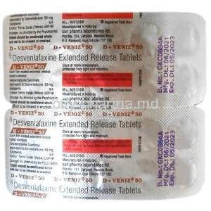 D-Veniz, Desvenlafaxine 50mg, Sun Pharma, Blisterpack information