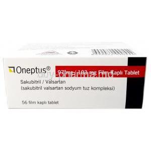 Oneptus, Sacubitril  97 mg/ Valsartan 103 mg, Novartis, Box side view