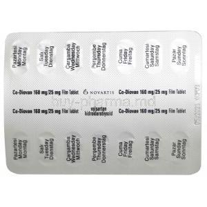 Co-Diovan, Valsartan 160mg/Hydrochlorothiazide 25mg, Novartis, Blisterpack information