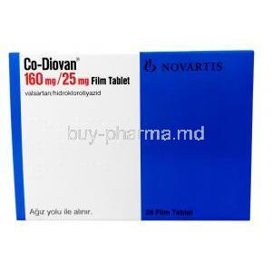 Co-Diovan, Valsartan 160mg/Hydrochlorothiazide 25mg, Novartis, Box front view