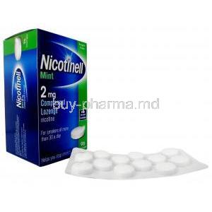 Nicotinell  medicated Lozenges, Nicotine polacrilin 2mg Mint Flavor  96 Lozenges, GSK, Box, Blisterpack