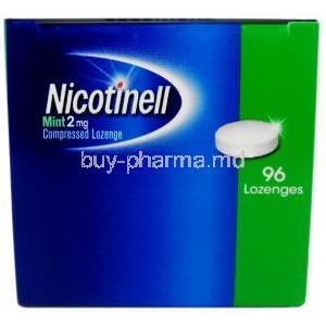 Nicotinell  medicated Lozenges,Nicotine polacrilin2mg Mint Flavor96 Lozenges, GSK, Box side view