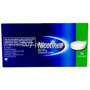 Nicotinell medicated Lozenges, Nicotine polacrilin 2mg Mint Flavor 96 Lozenges, GSK, Box information, Manufacturer