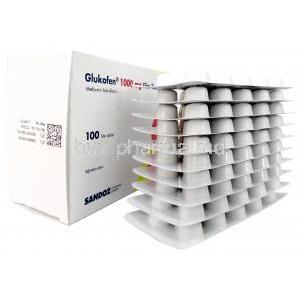 Glukofen, Metformin 1,000 mg, 100tabs(10sheets), Sandoz, Box, Blisterpack