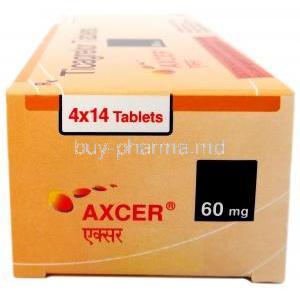 Axcer, Ticagrelor 60mg,Sun Pharmaceutical Industries, Box side view information