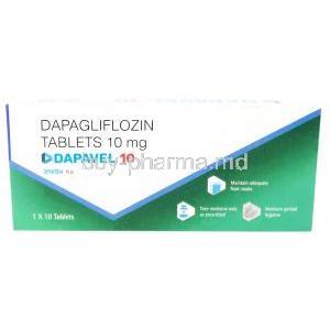 Dapavel, Dapagliflozin 10mg, Intas Pharmaceuticals, Box front view
