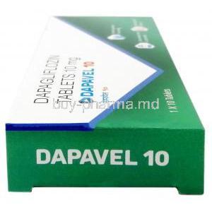 Dapavel, Dapagliflozin 10mg, Intas Pharmaceuticals, Box side view