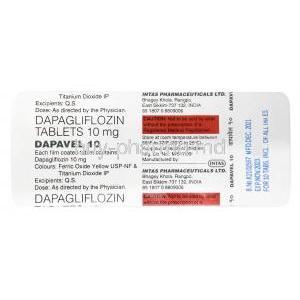 Dapavel, Dapagliflozin 10mg, Intas Pharmaceuticals,  Blisterpack information